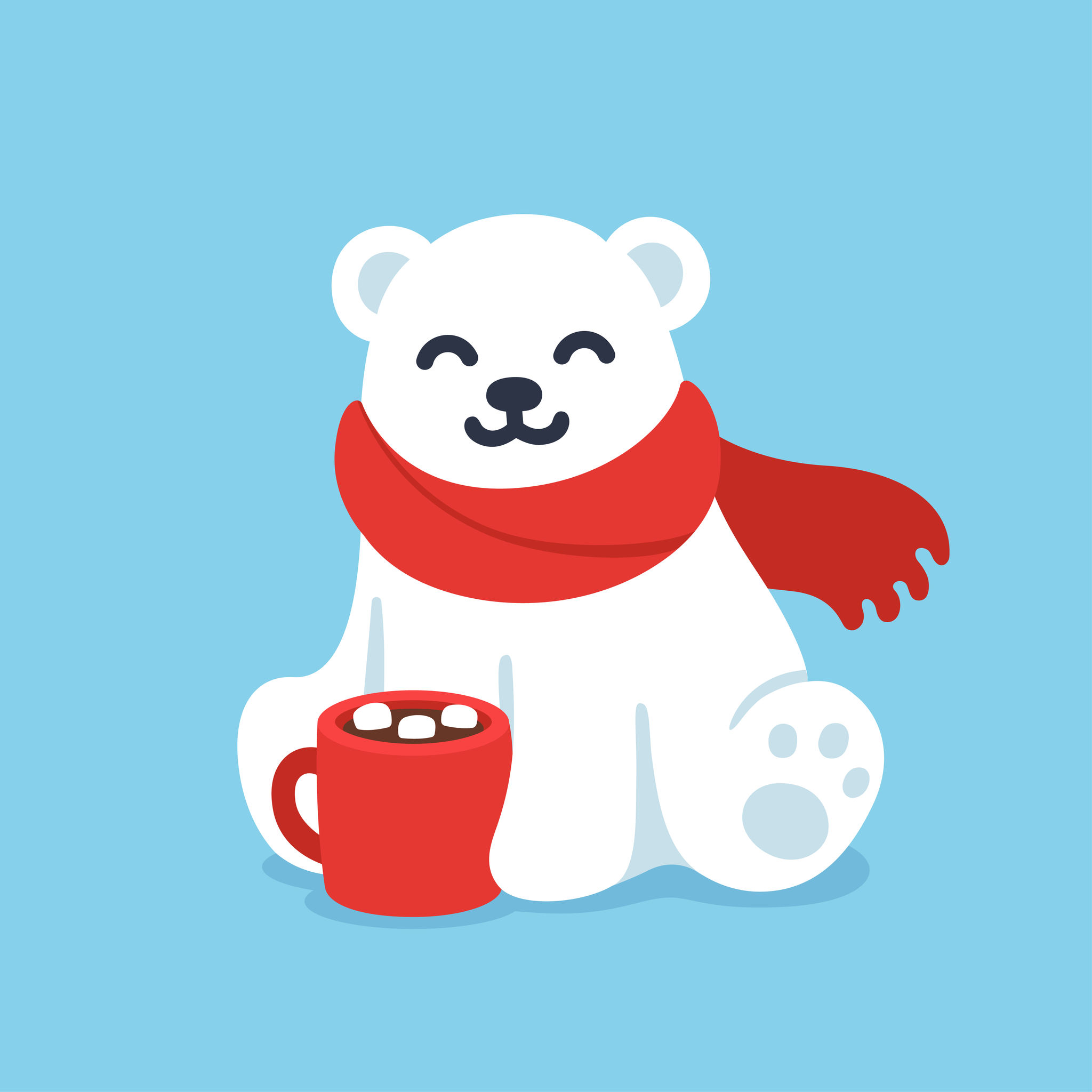 67688504 - cute cartoon polar bear in red scarf with hot chocolate cup. christmas and winter holidays greeting card vector illustration.